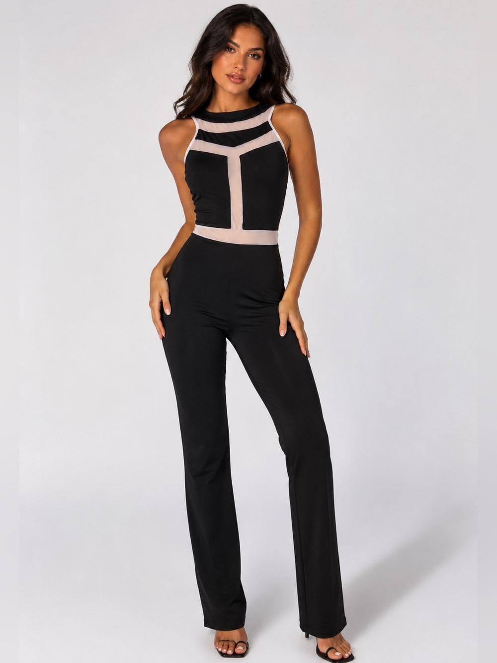 Chic Black & white Colorblock Sleeveless Jumpsuit Modern Cutout Detail‎ Large